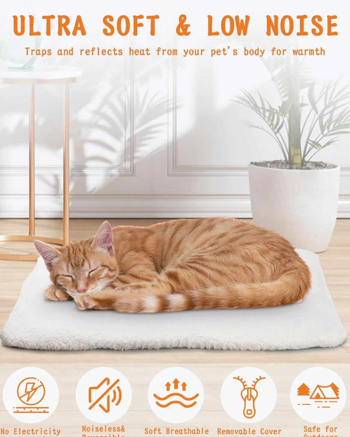 Chauffant Chat Tapis, 60x45cm - Tapis Chauffant pour Chats et Chiens, Batteries Incluses, Lavable, Peluche Silencieux