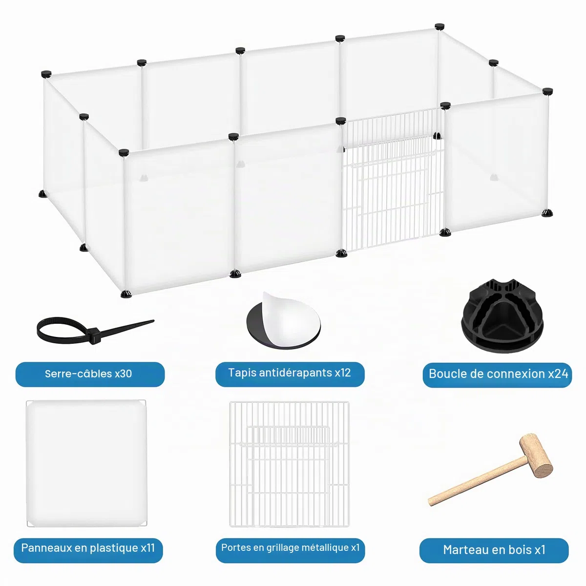UISEBRT Enclos grillagé pour lapins, cochons d'Inde, cage pour petits animaux, avec porte, enclos pour chiots et petits animaux, enclos pour l'intérieur et l'extérieur, 145 x 75 x 48 cm, transparent