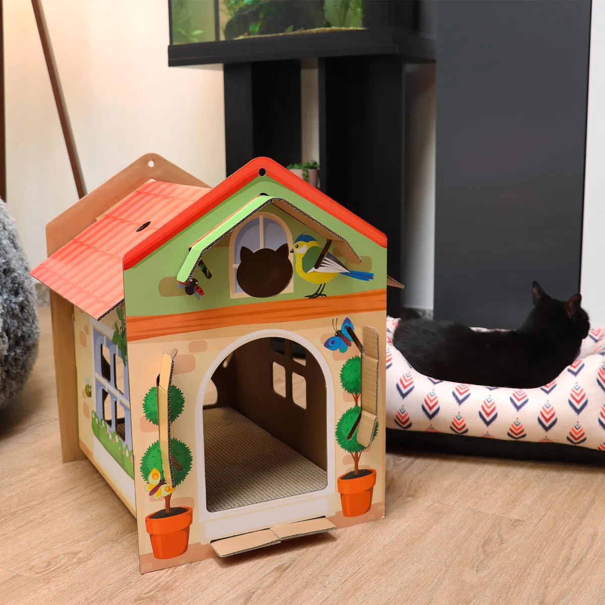 Croci Cassetta Villa Color - Arbre à Chat pour Chats Adultes, Griffoir en Carton avec Niche, pour Grands et Petits Chats, 42 X 35 X 50 cm