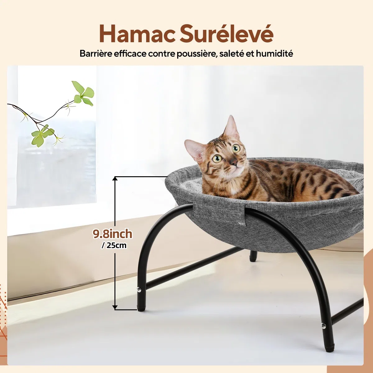 LIFLIX Hamac d'extérieur surélevé pour Chat avec Peluche Amovible et Lavable, hamac Debout pour l'intérieur et l'extérieur (Gris)