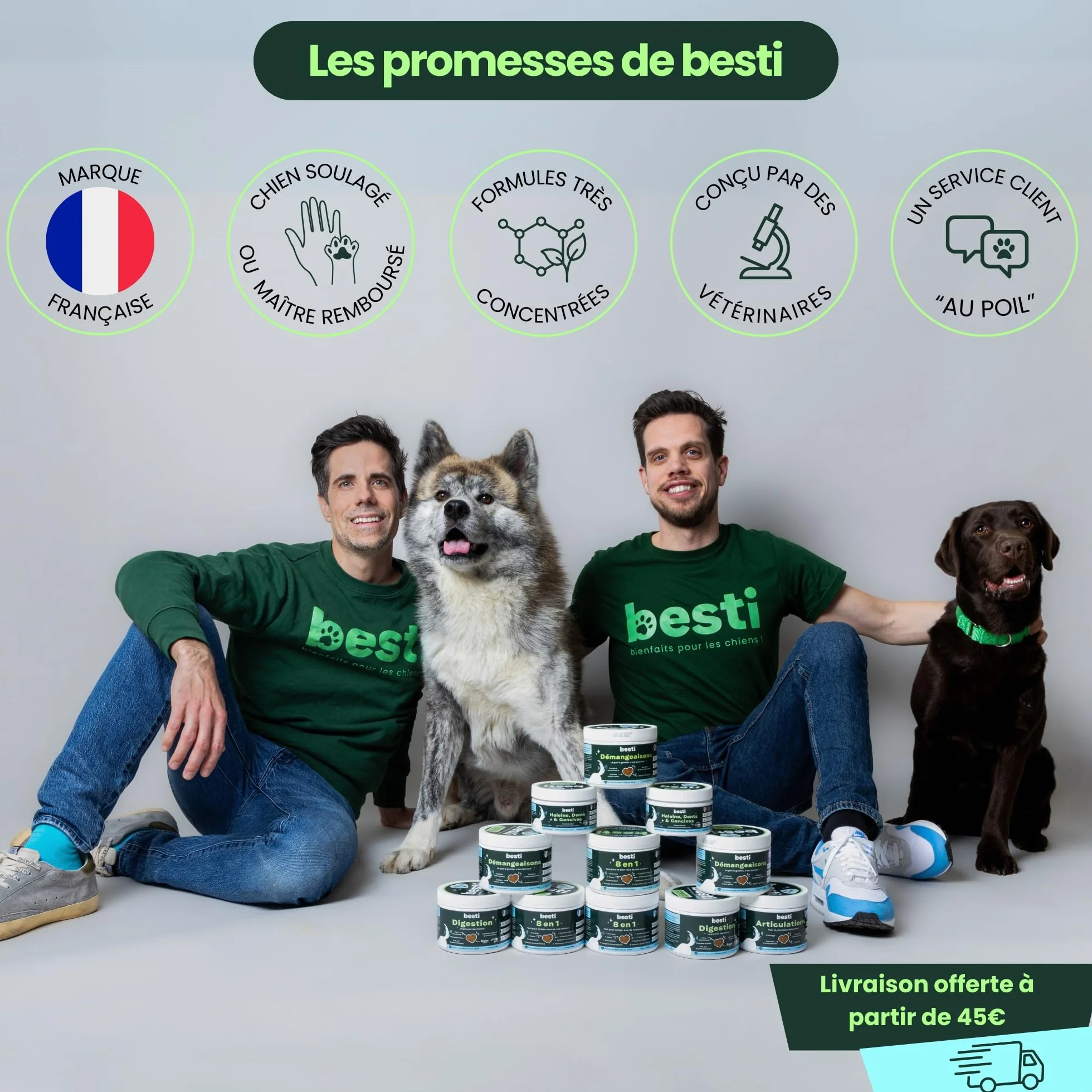 BESTI - 8 en 1 | 120 Compléments Alimentaires Premium Multi-Vit pour Chiens | Vitalité, Probiotiques, Articulations, Pelage, Coeur, Cerveau | Marque Française - Formule Vétérinaire | Au Poulet | 300gr