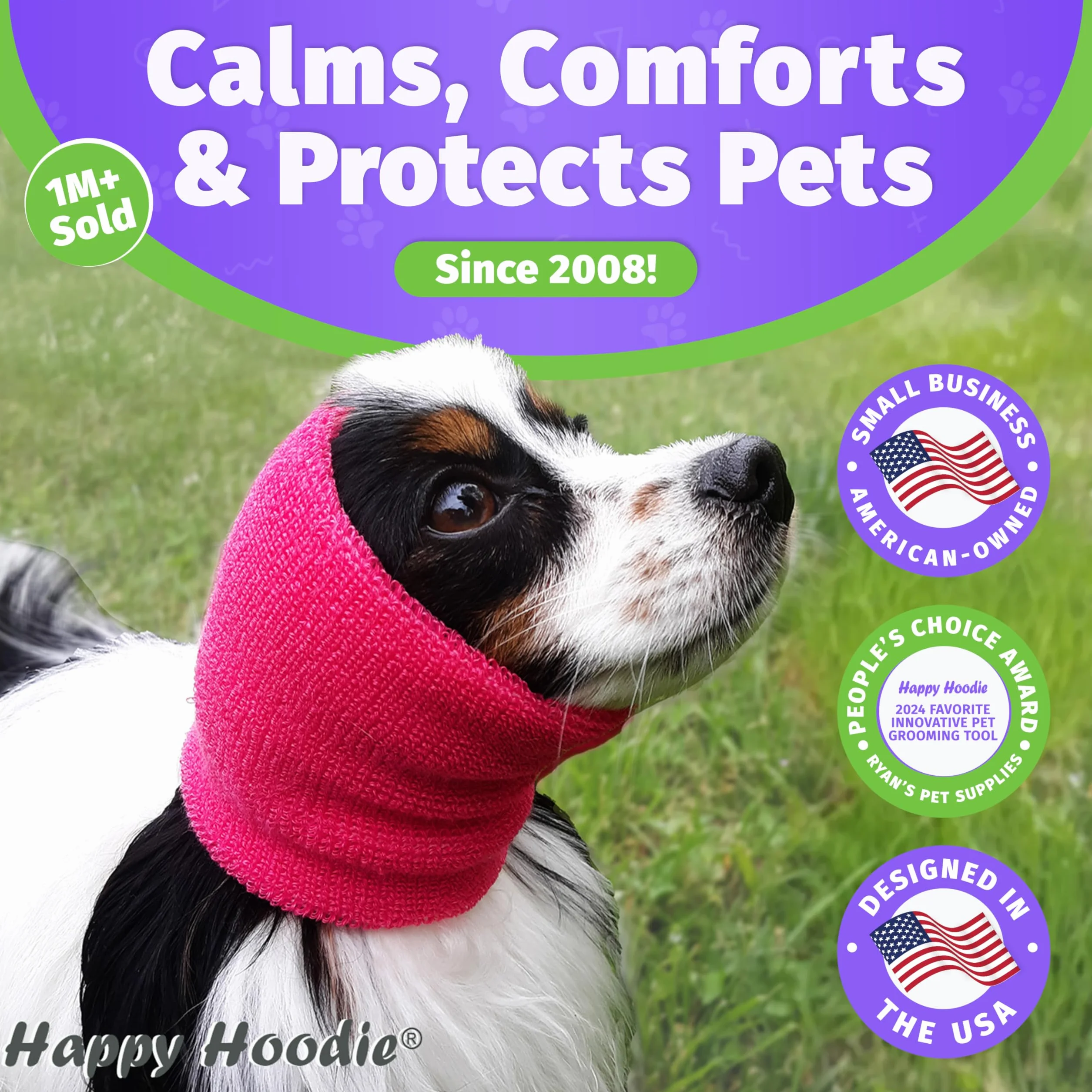 Happy Hoodie - Capuche de toilettage pour Chien - Réduit Le Stress et l'anxiété - Violet - Deux Tailles