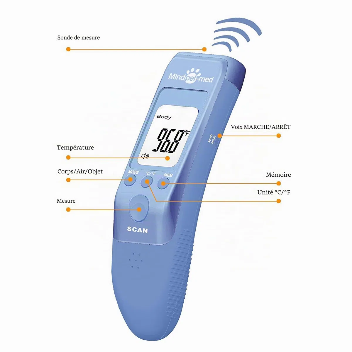 Thermomètre clinique rapide pour animaux de compagnie pour chiens, modes corporels Mesure avec précision la température des oreilles de l'animal