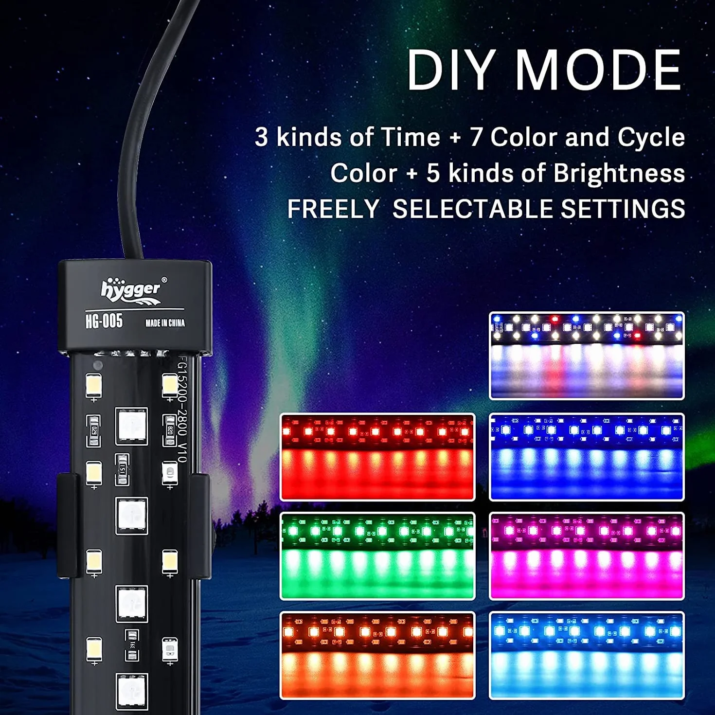 hygger Lumière LED pour Aquarium Sous-marin en Mode 24/7, Lumière de Réservoir de Poisson à Spectre Complet Cachée avec 3 Rangées de Perles, 7 Couleurs, Luminosité Réglable avec Minuterie (10W)