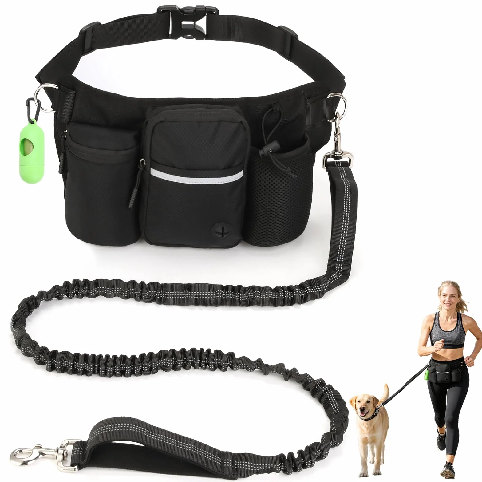 VINATO Sac à Friandises pour Chien avec Laisse Rétractable & Distributeur de Sacs - Sac Banane Étanche Multifonction pour Petits et Moyens Chiens – Promenade & Dressage Mains Libres