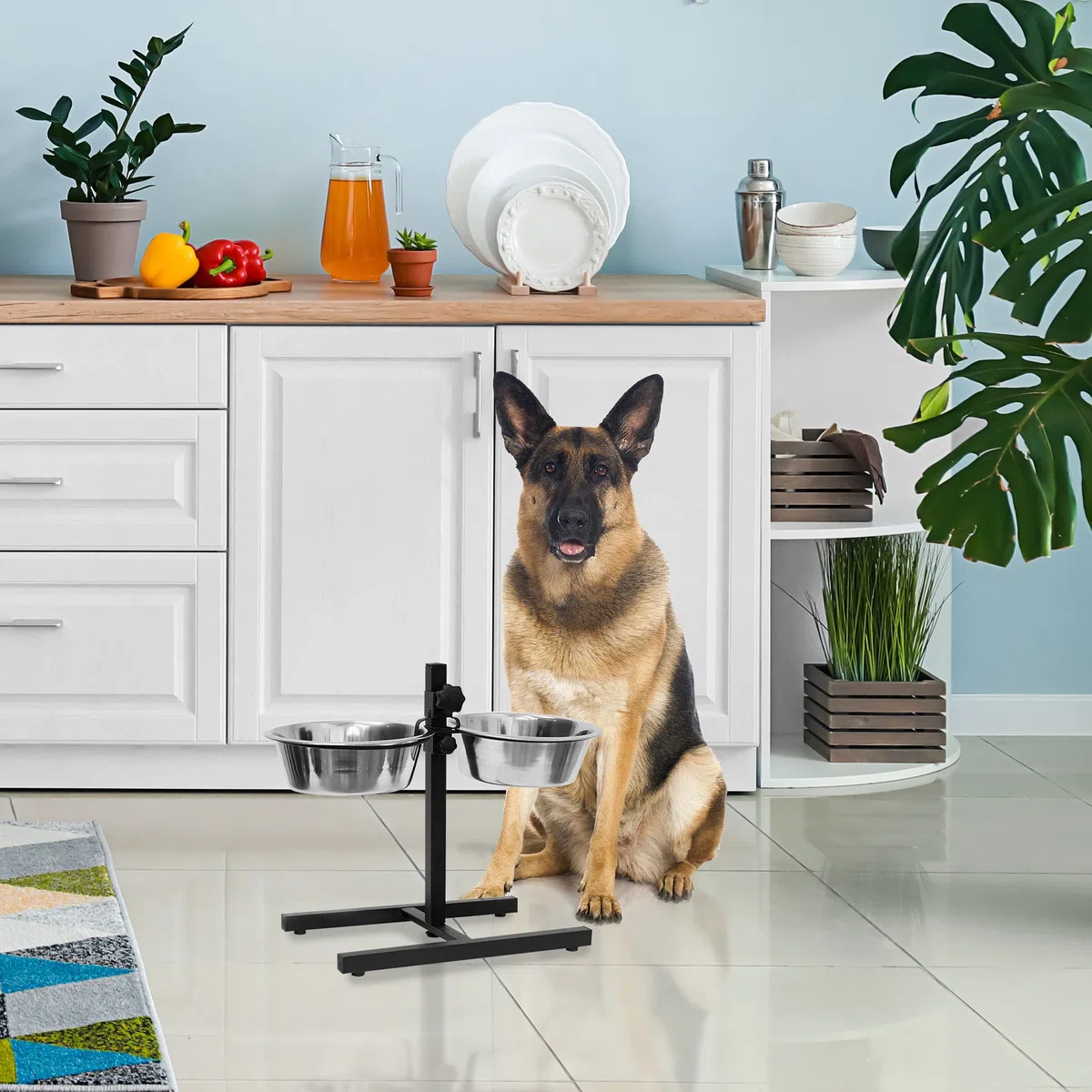 Relaxdays Gamelles pour chiens, 2,2 l, acier inoxydable, HLP 42 x 53 x 26 cm, hauteur réglable, antidérapant, argenté