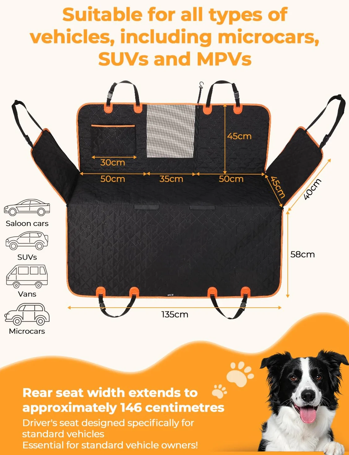 KYG Housse de siège Auto pour Animaux - Conception Amovible, fenêtre en Maille Respirante, Sangle de sécurité Anti-évasion, imperméable et antidérapante - Universelle pour Chiens et Chats (Noir)