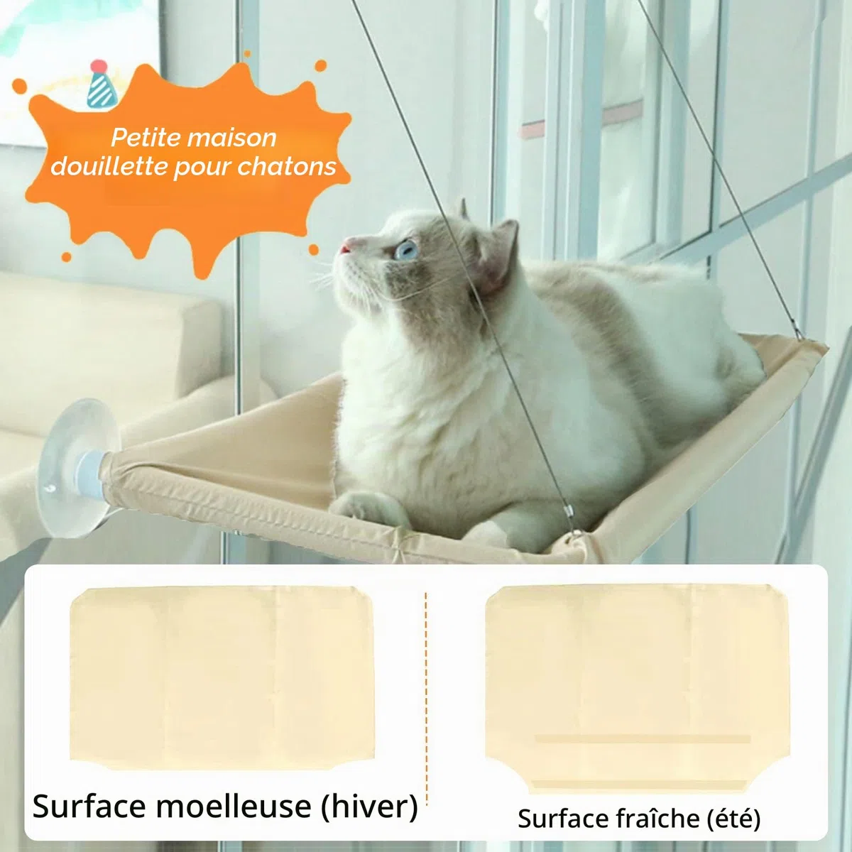 Cirulli Hamac Chat pour Fenêtre - Grande Étagère Murale, Fauteuil Inclinable Jusqu'à 25 kg, Lit Super Stable pour Bronzer, 54x30CM