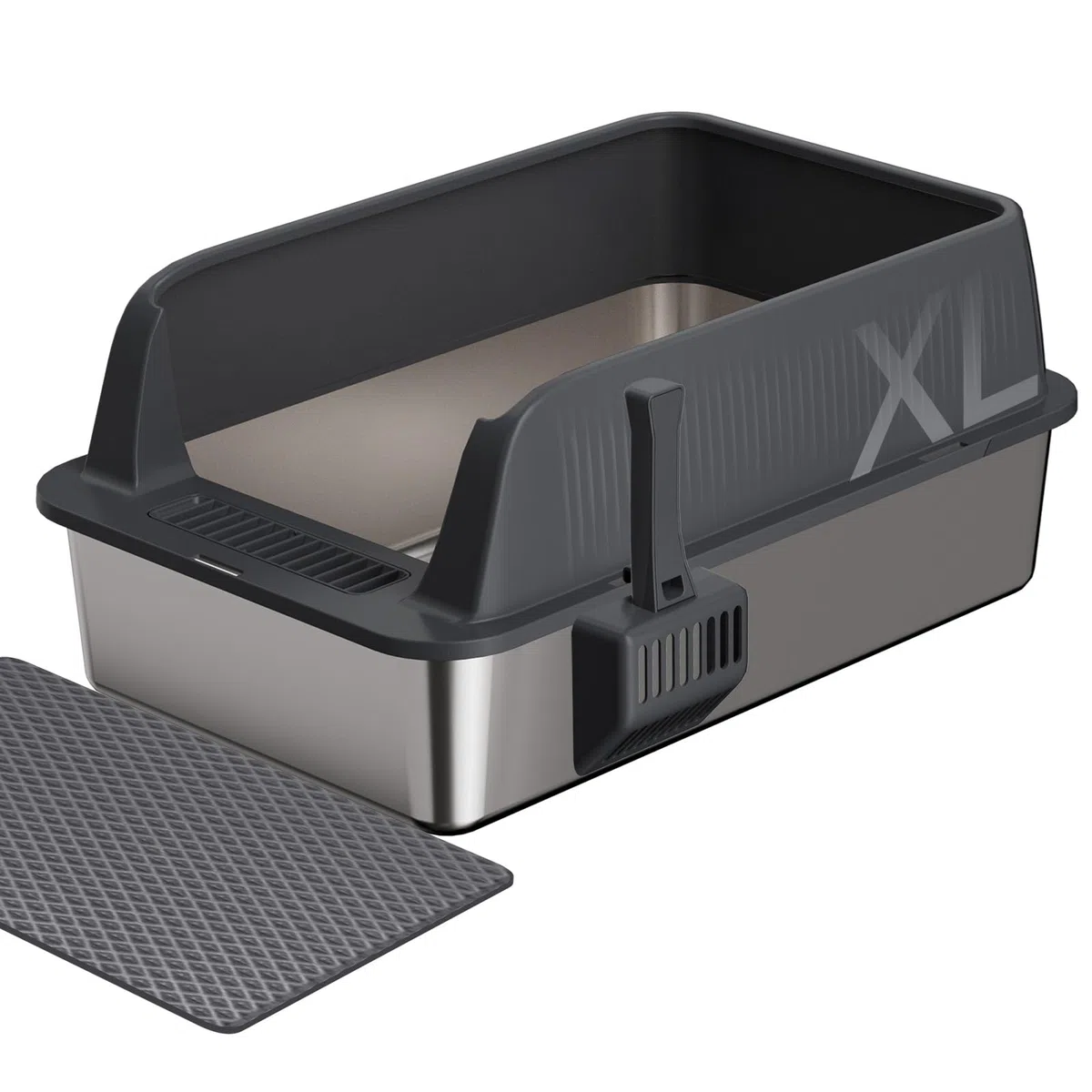 Gimars XXL Bac à Litière Chat en INOX 35L, Grande Capacité Anti-Fuite à Bords Hauts, Réduit Les Odeurs, Facile à Nettoyer avec Pelle et Tapis, pour Chatons, Gros et Grands Chats, 58×38×26 cm