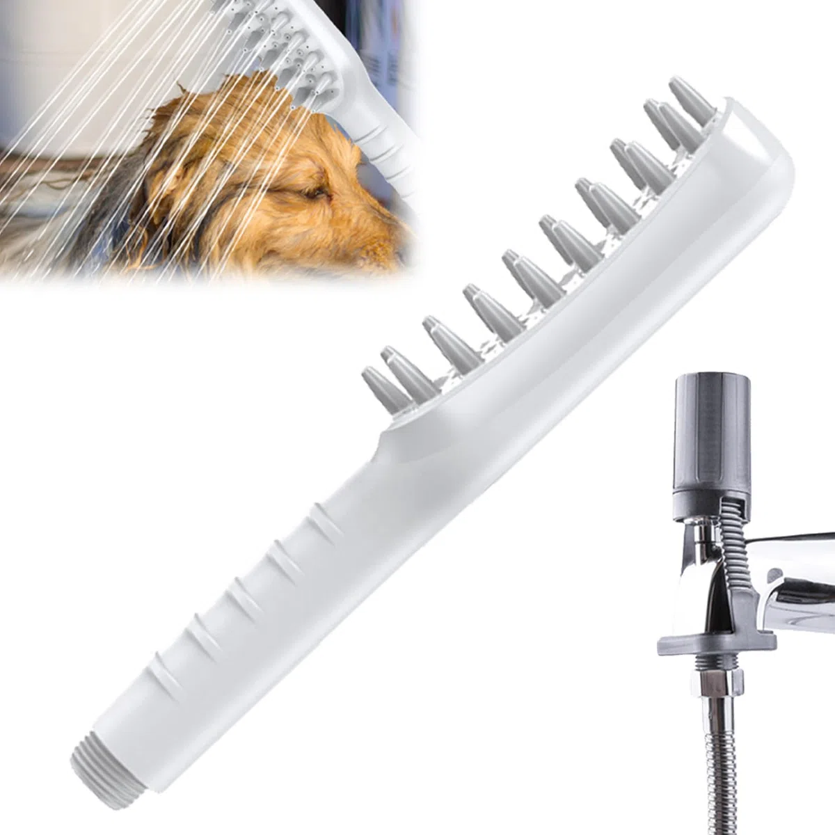 Tête de douche pour chien avec 3 types de jets, Tête de douche pour chien avec brosses en silicone pour un nettoyage efficace du pelage, Tête de douche pour assistance au bain des animaux de compagnie
