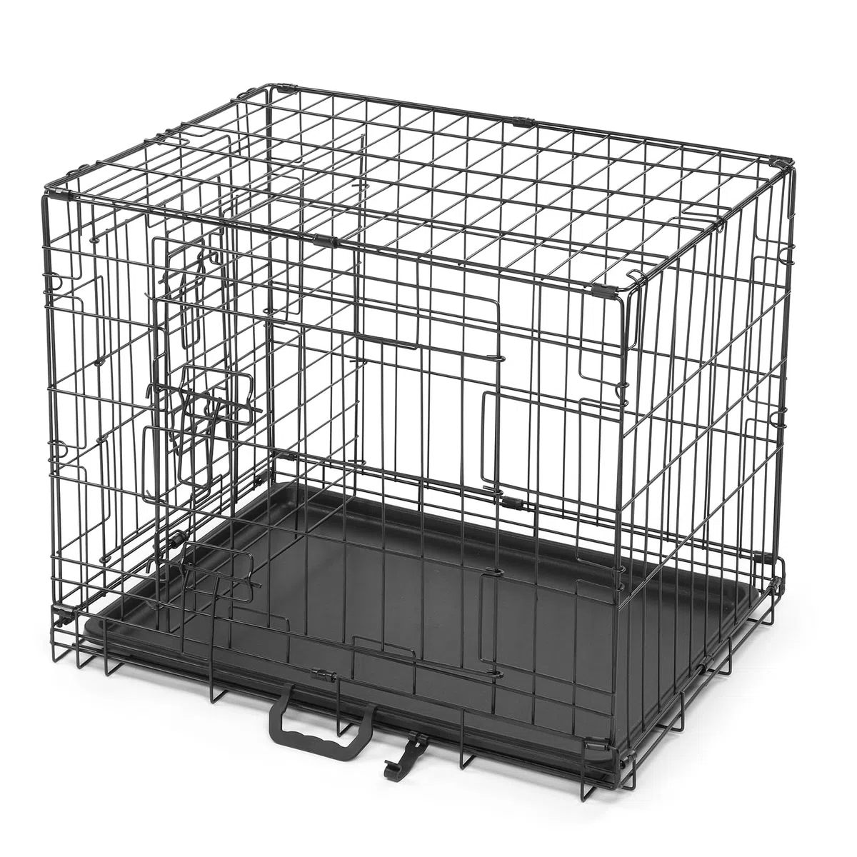 Bonnlo Cage de Chien Pliable avec 2 Portes Verrouillables et Plateau Amovible, Cage Chien en Métal, Cage de Transport pour Chien, Noir, 60 x 43 x 50 cm