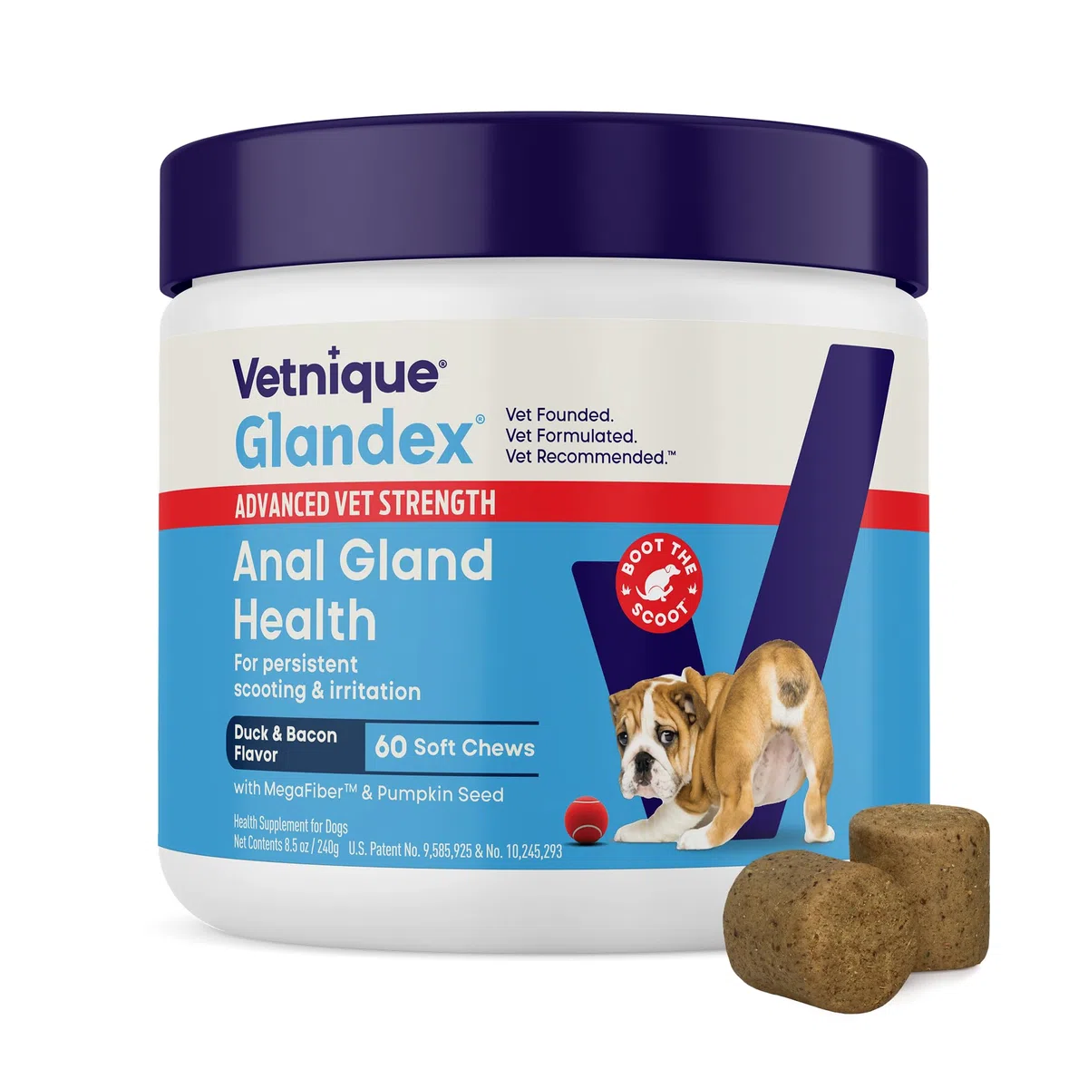 Glandex pour Chien - 30 bouchées à mâcher Santé des Glandes anales - Produit formulé par des vét pour favoriser la vidange des Glandes anales - Riche en oméga-3, graines de Citrouille et Fibres