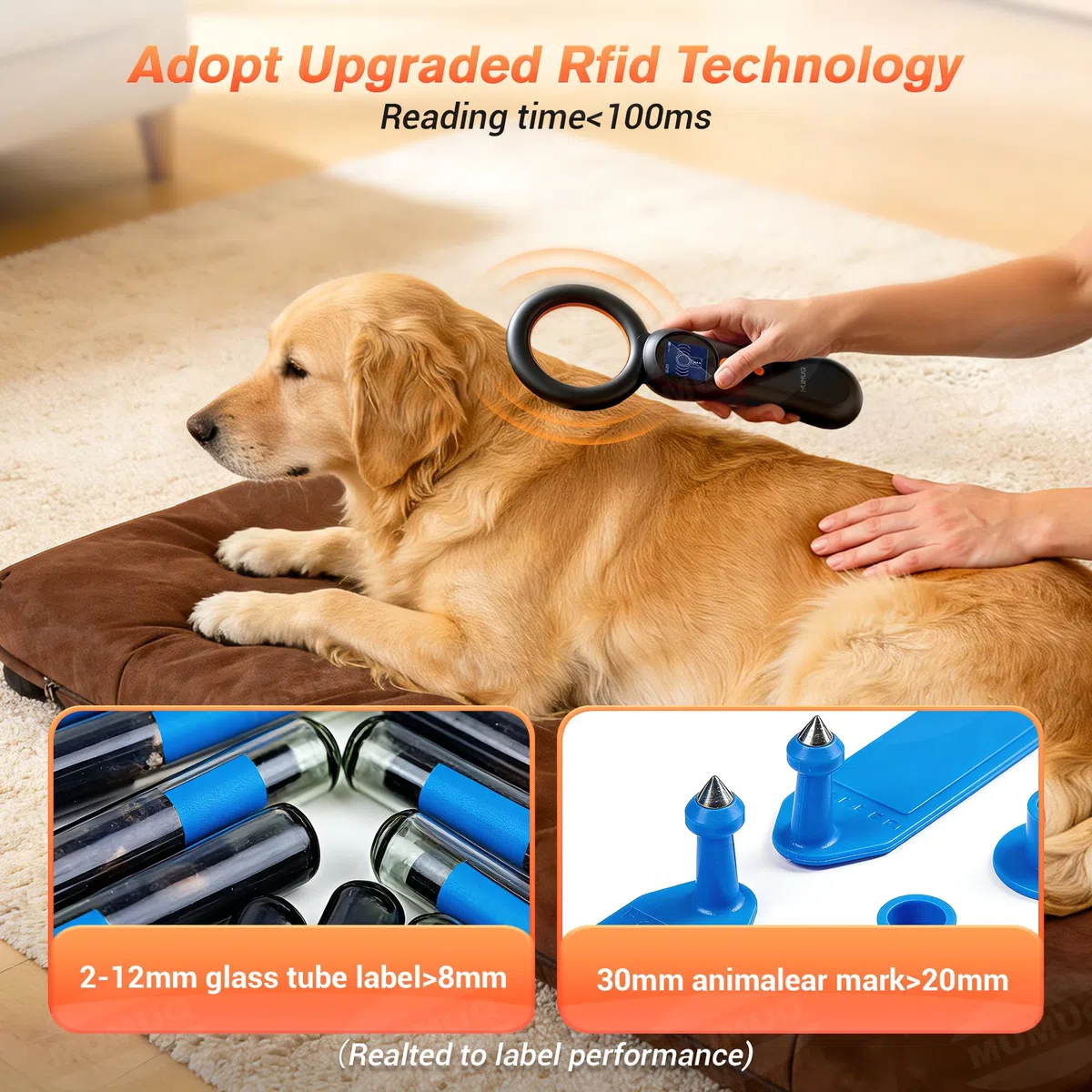 Lecteur de Puce électronique pour Animaux, Compatible FDX-B (ISO11784/85) et EMID – Scanner Puce Chien Chat NAC avec mémoire intégrée pour 500 enregistrements et écran LCD 1,44 Pouce