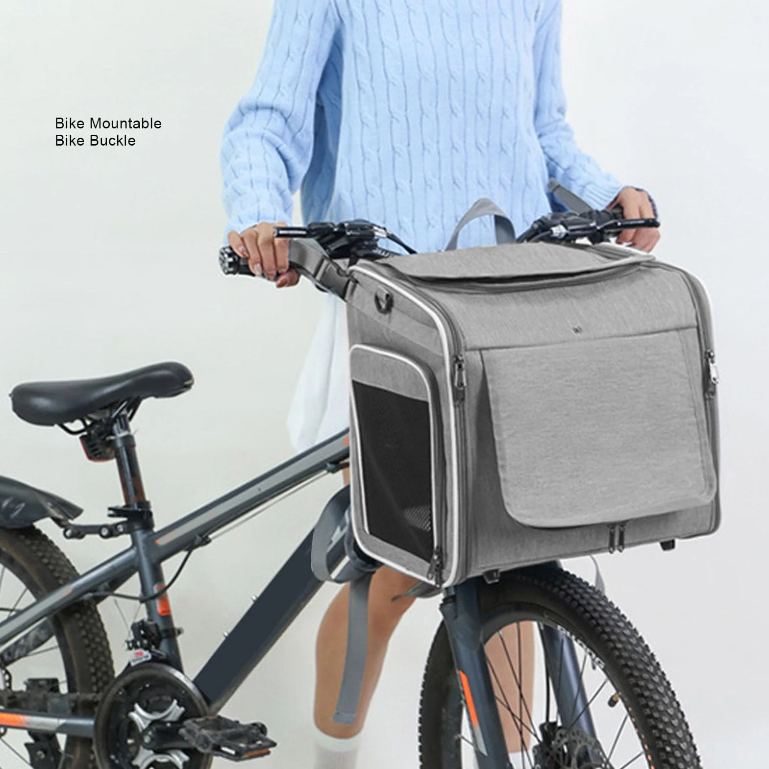 Luocute Panier de Vélo pour Chien, Sac à Dos de Transport Extensible à Côtés Souples avec Support de Guidon Dégagement Rapide et 4 Fenêtres en, pour Chiots de Petite et Moyenne (Grey)