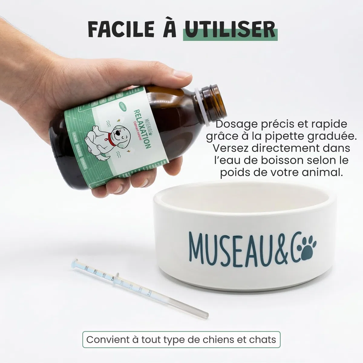 Museau & Co Anti-Stress Chien Chat - Complément Calmant Anxiété & Feux d'artifice - Valériane Passiflore Griffonia Houblon - Liquide Pipette - Formulé par des Vétérinaires - Fabriqué en France