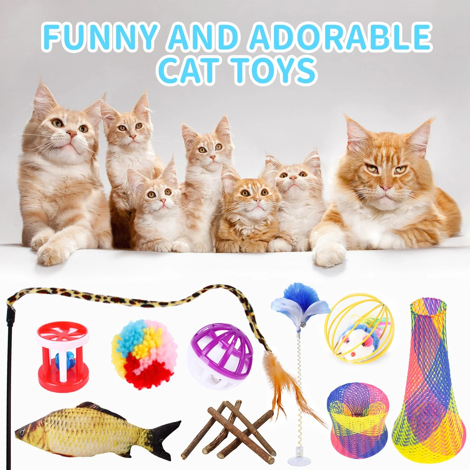 Jouets Chat,38 pièces Kit Jouet Chats,Jouet pour Chat Animaux Domestiques Toys pour Chat Chaton Minou,Jouets pour Chats Interactif Jeux Chaton avec Tunnel,Souris,Poisson,Plume,Balle