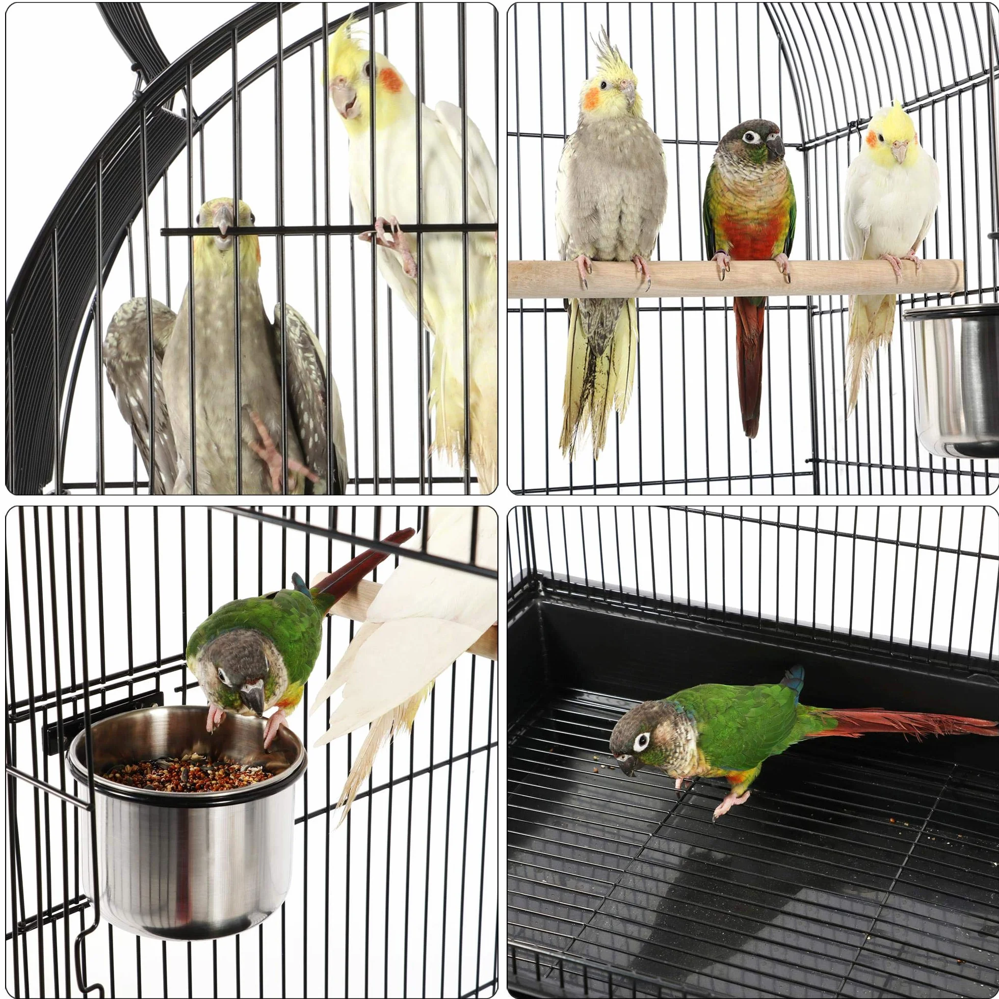 Yaheetech Cage Oiseau avec Toit Ouvert Voliere Oiseaux Interieur roulante sur roulettes avec Support Détachable pour Perruche Canaries Mandarin 59 x 59 x 150 cm Noir
