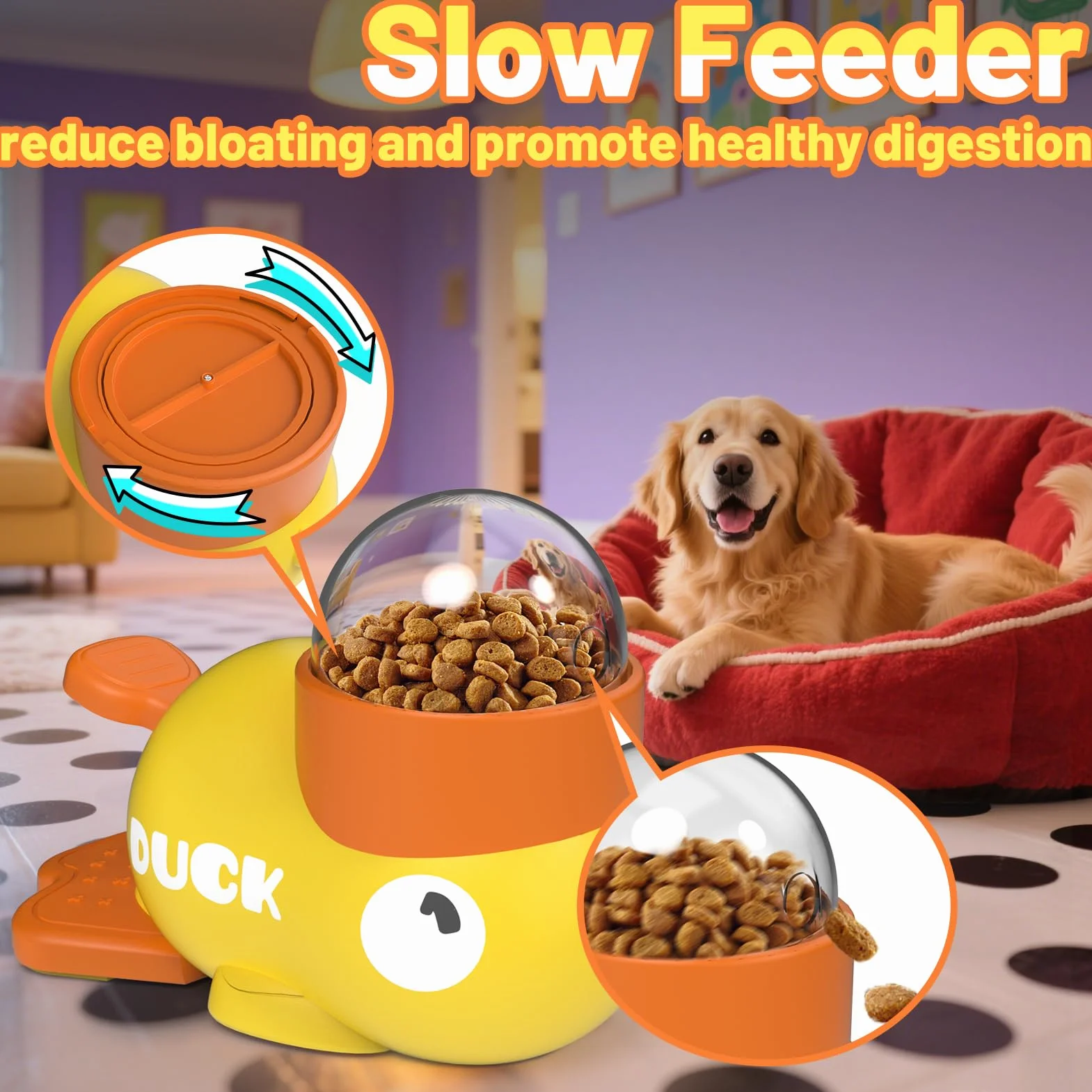 Jouet Interactif pour Chien et Chat Canard Jaune - Distributeur de Friandises et Mangeoire Anti-Glouton - Jeu d'Intelligence pour Alimentation Lente - Silicone Durable et Antidérapant