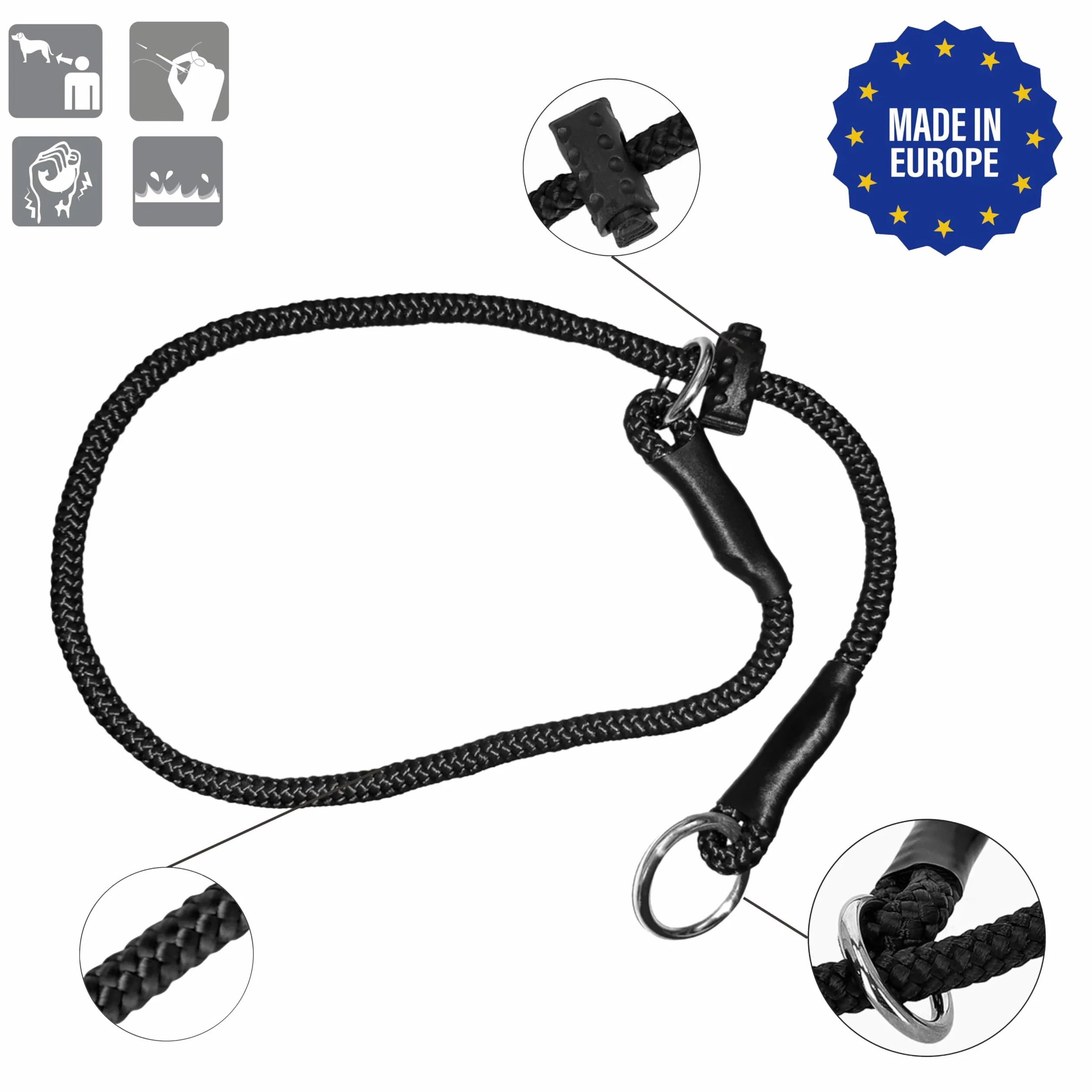 Dingo Gear S04059 Collier étrangleur pour Dressage de Chien Fait Main en Cordon avec limiteur, étanche, Noir, S