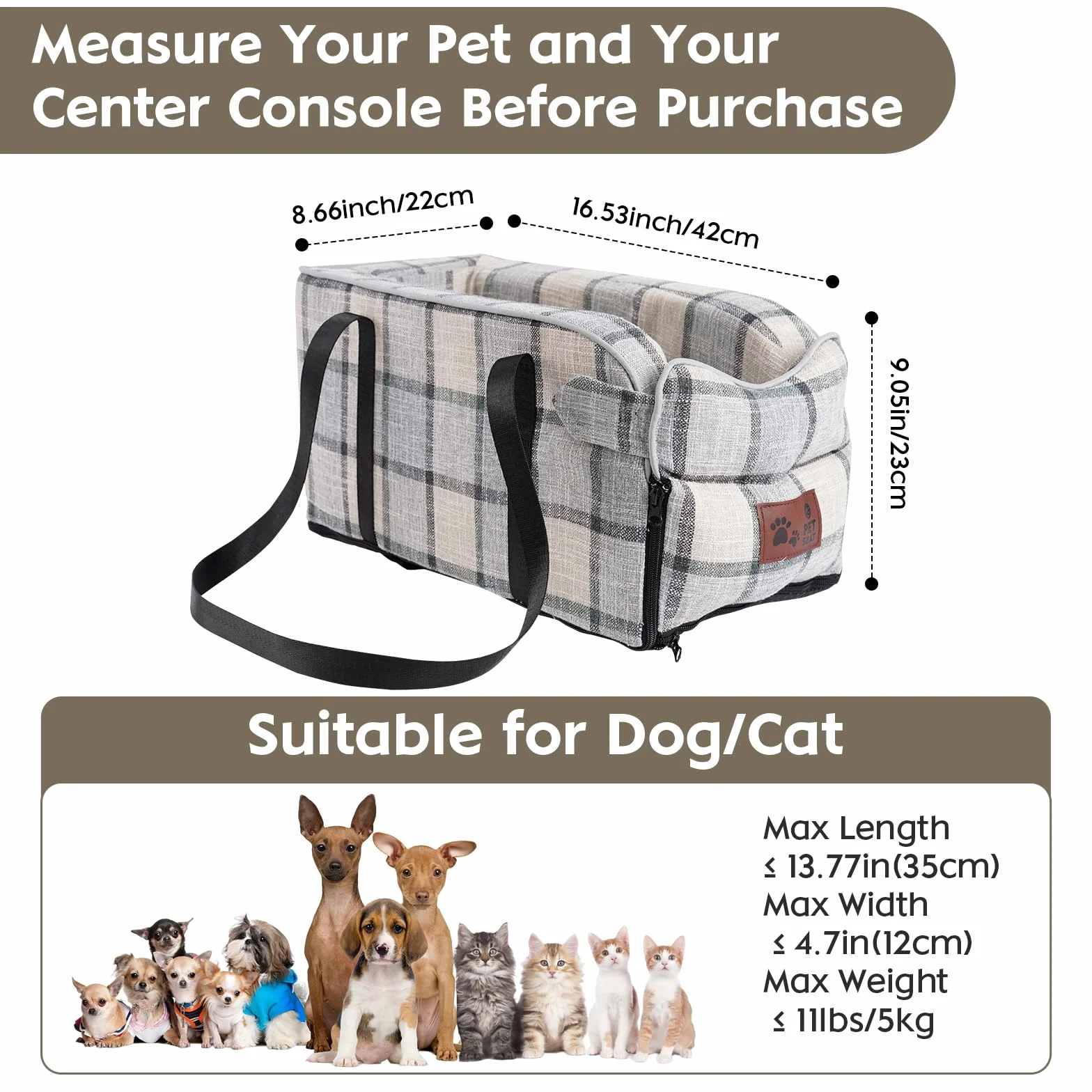 Siège Auto Chien Petite Taille 2en1 - Panier Voiture, Sac Transport Avant avec Oreiller Lavable et Amovible pour Chien et Chat