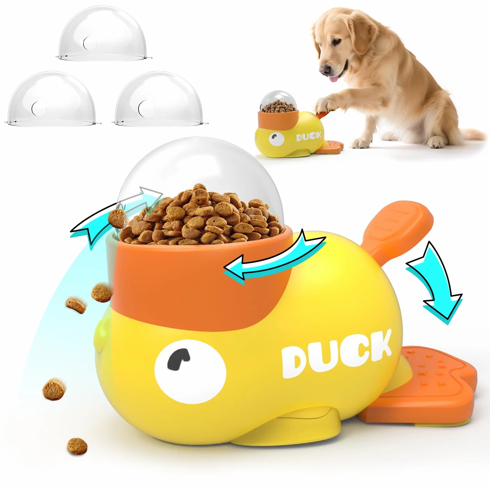 Jouet Interactif pour Chien et Chat Canard Jaune - Distributeur de Friandises et Mangeoire Anti-Glouton - Jeu d'Intelligence pour Alimentation Lente - Silicone Durable et Antidérapant
