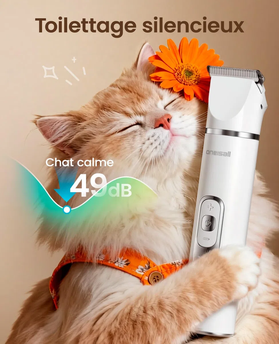 oneisall 3 en 1 Tondeuse Pour Chats et Chiens, écran LCD, Rasoir Silencieux Pour Chats, Tondeuse Professionnelle Pour et Chiens Sans Fil, Pour Pattes, Fesses, Nœuds, Crottes