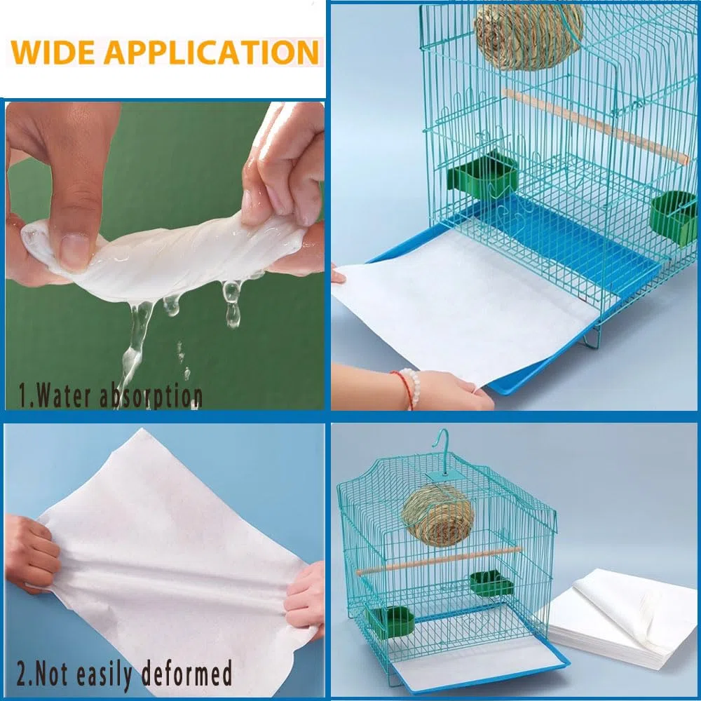 Lot de 100 doublures en papier jetables pour cage à oiseaux, grande taille, prédécoupées, absorbantes, accessoires pour animaux domestiques, oiseaux, perroquets