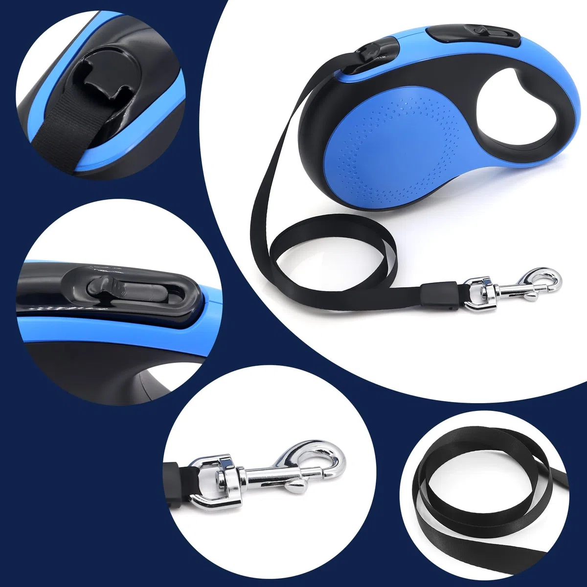 Laisse rétractable pour Chien 8M,avec Lampe de Poche LED, avec Support Sac à déjections Canines,Laisse de Dressage Automatique pour Chien jusqu'à 110 LB (50 kg) (Bleu)