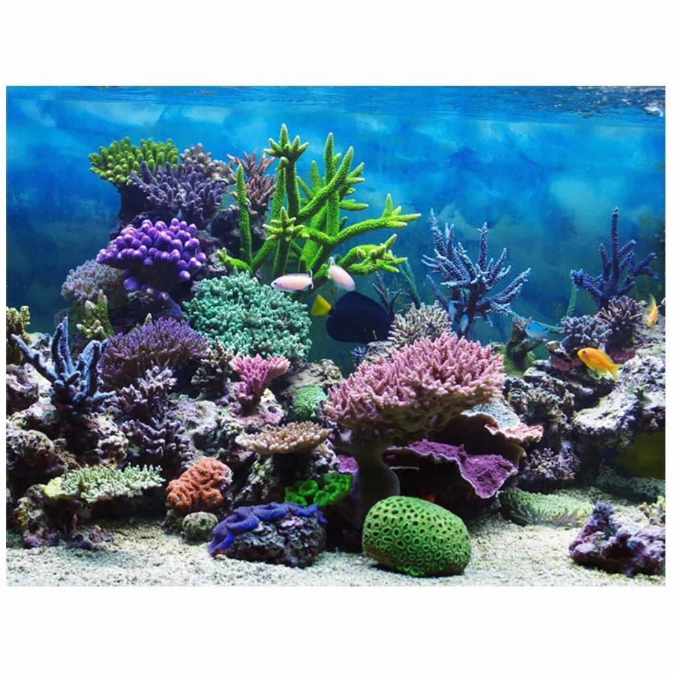 Affiche de Fond de réservoir de Poissons d'aquarium adhésif de PVC, Autocollant de Peinture de Papier Peint de Paysage sous-Marin décor de Corail(76 * 46cm)