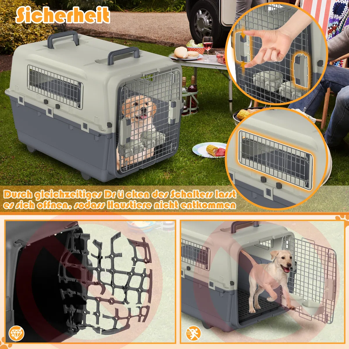 FIVMEN Cage de transport pour chien 67 x 51 x 58,5 cm avec roulettes et fenêtres en fer, portes, caisse de transport pour animaux, avion, voiture, voyage et transport