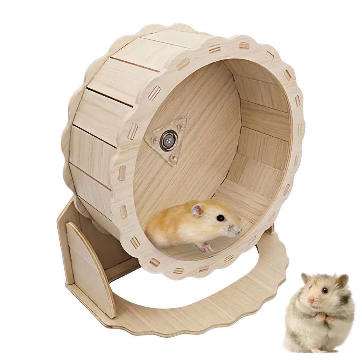 Roue d'Exercice en Bois 23 cm pour Hamster, Silencieux - Jouet pour Petits Animaux, Gerbilles, Souris et Hamsters Nains
