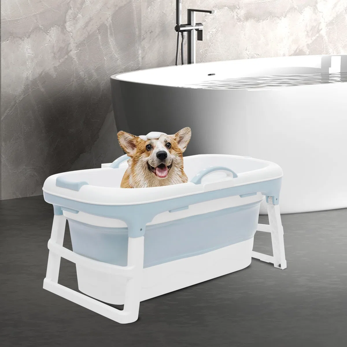 Baignoire pliable pour grands chiens avec bouchon de vidange d'eau, portable, pour laver et entretenir les chiens, jusqu'à 150 kg