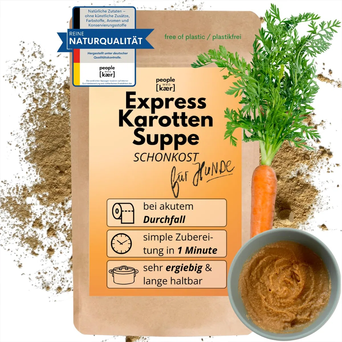 People who Kaer Moroche, Soupe aux carottes 200 g, haut rendement grâce à sa forme en poudre, prébiotiques pour aider en cas de diarrhée et de problèmes d'estomac, poudre de carotte avec grignon de