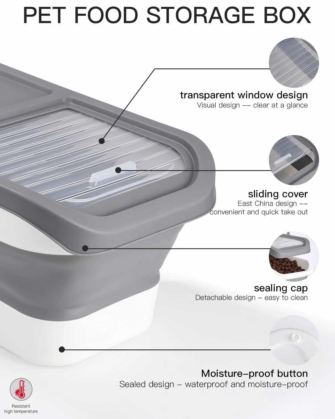 Zawaer Conteneur Croquette Nourriture pour Chien Chat 5KG, Boite à Croquettes Chien Seau de Stockage Pliable Container avec Cuillère Tasse à Mesurer pour Nourriture et Friandises Animaux.(gris)