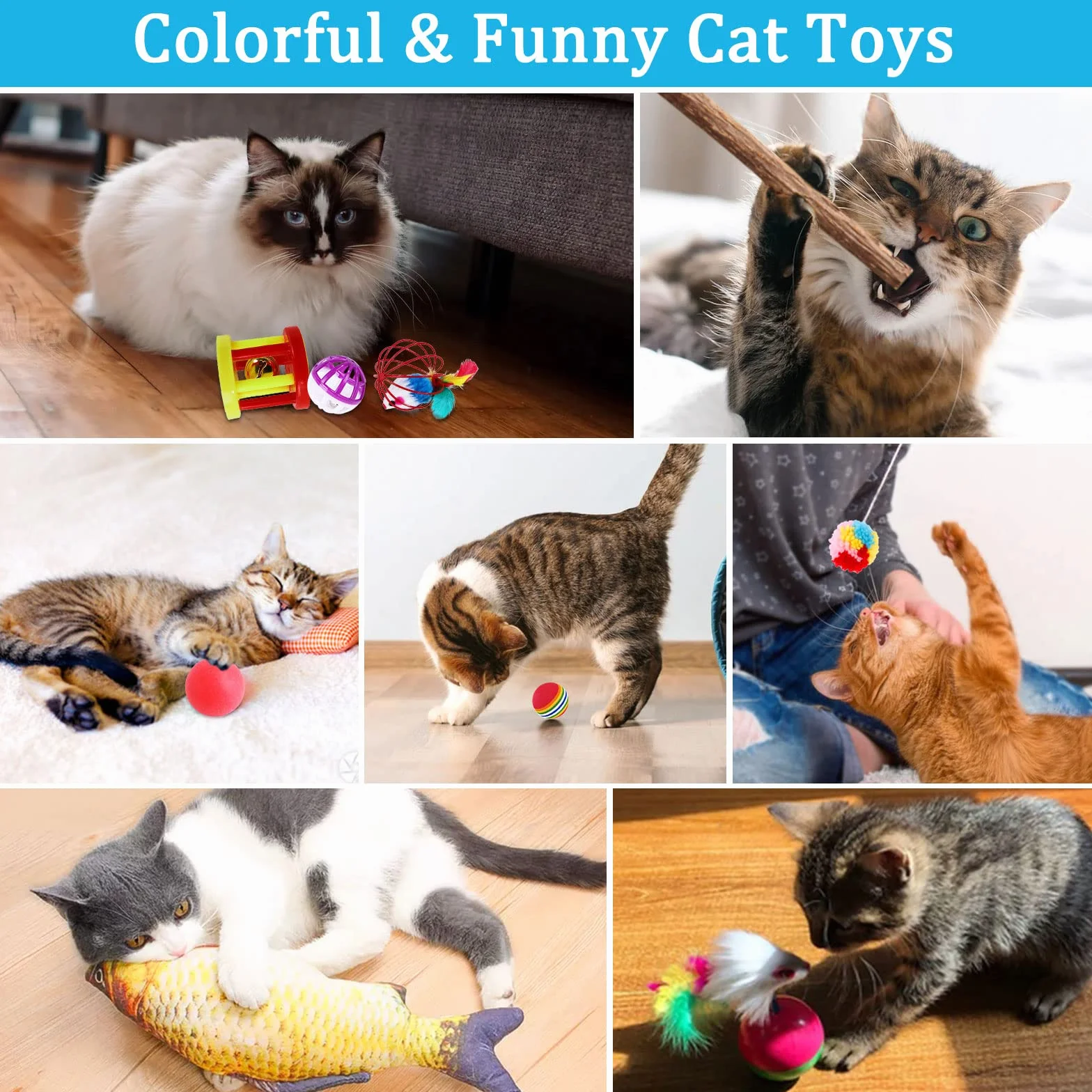 Jouets Chat,33pcs Jouet pour Chat,Jouets pour Chats Interactif Jeux Chaton avec Tunnel,Poisson,Souris,Plume,Balle Jeux Chaton,Kit de Jouets Interactifs pour Chats