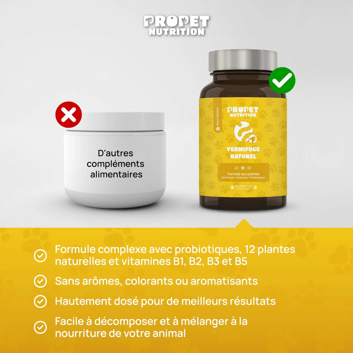 Vermifuge Chien à Base d'Extraits de Plante. 120 Comprimés. Contre Les vers. 100% Naturel. Probiotique Chien + Vitamines B. Protection Intestinale. Toutes Races, Chiot et Chaton. Antiparasite Interne