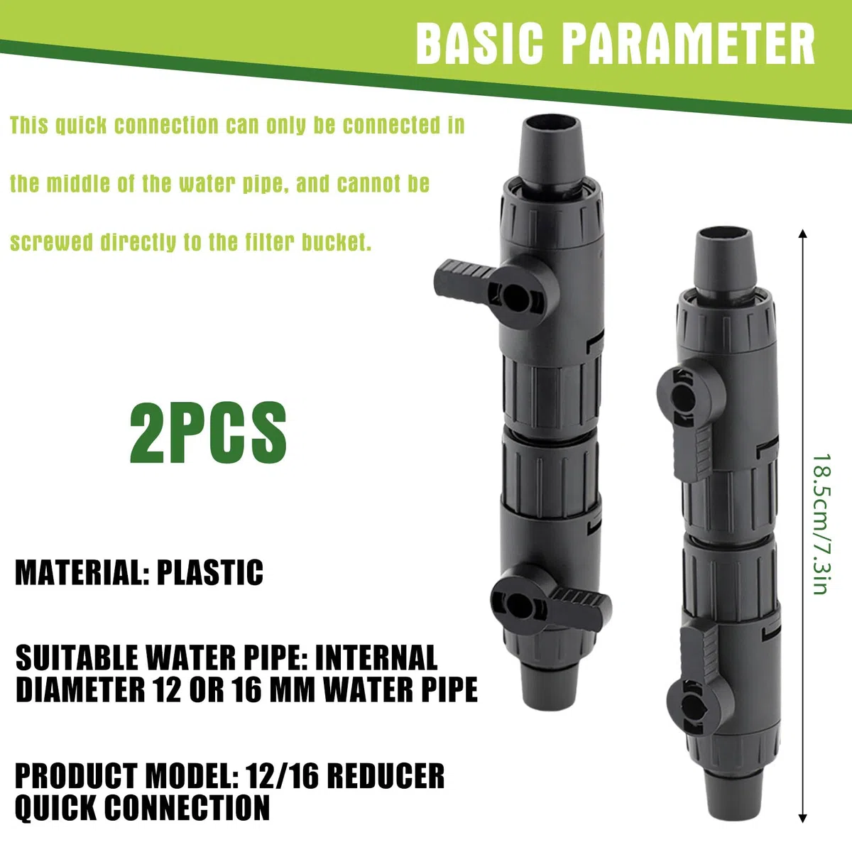Aicharynic Lot de 2 valves de tuyau d'aquarium - Valve de régulation du débit d'eau - Raccord de tuyau 12 mm à 16 mm - Noir