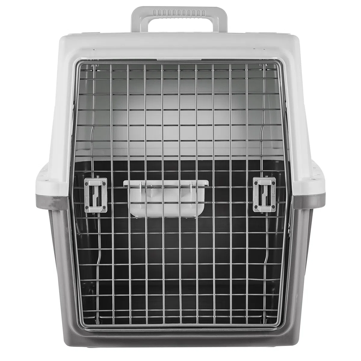 Iris Ohyama, Caisse, Cage, Box de Transport pour Chien, Chat, 2 Portes, Clips, et Loquet de Sécurité, Plastique(PP) sans BPA, L87 x P62 x H63.5 cm, Train, Voiture et Avion, ATC-870, Gris