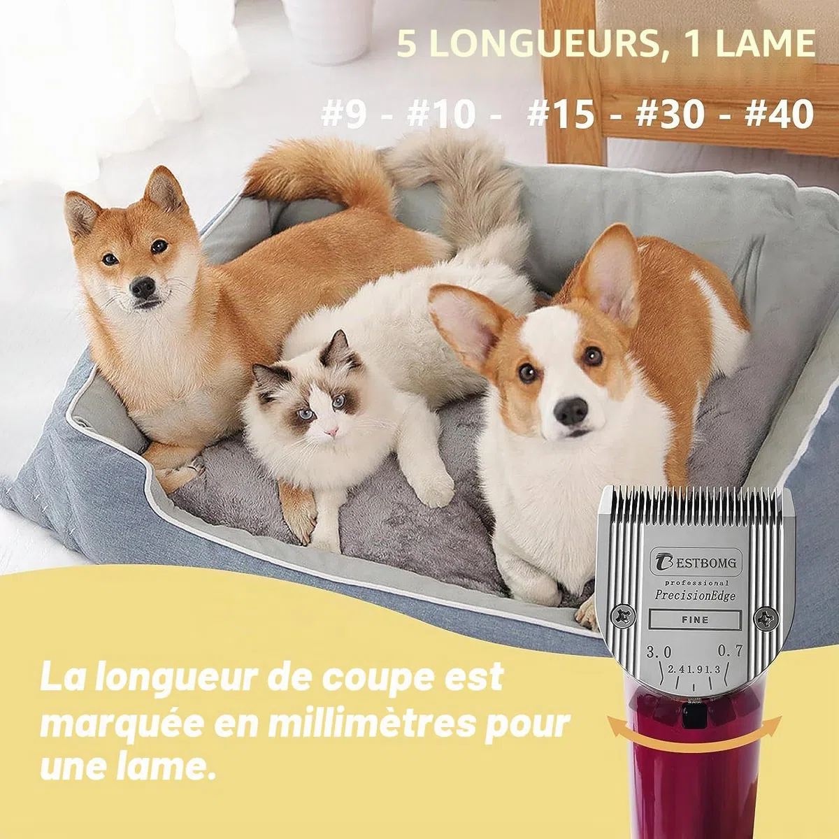 BESTBOMG Lot de 2 lames de chien professionnelles 5 en 1 avec longueur de coupe réglable de 0,7 à 3 mm, compatible avec Wahl Arco, Bravura et Moser Arco 1870/1871/1872/1873/1854