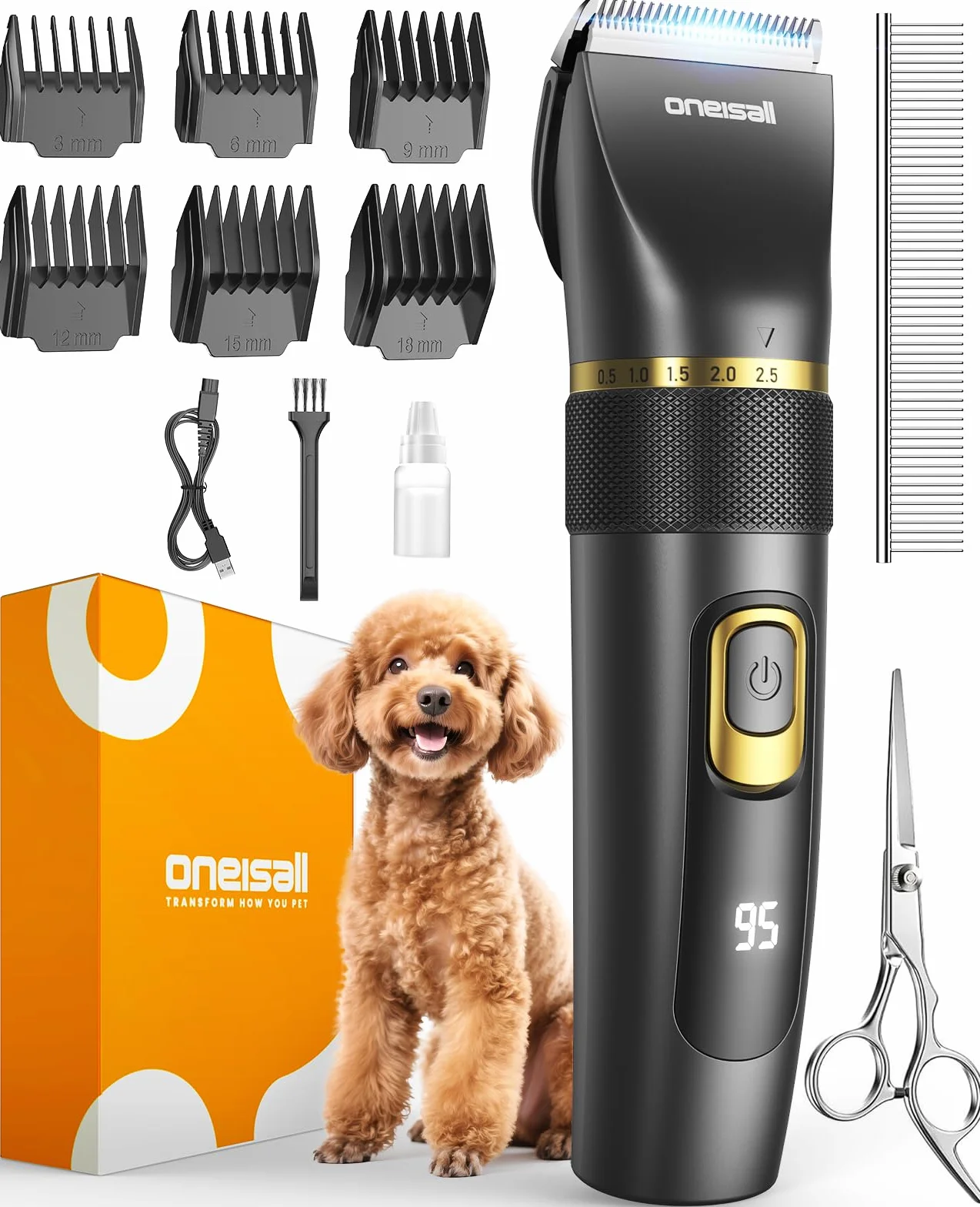 oneisall Tondeuse à cheveux silencieuse pour chiens et chats 2 000 mAh rechargeable IPX7 imperméable Barboncini