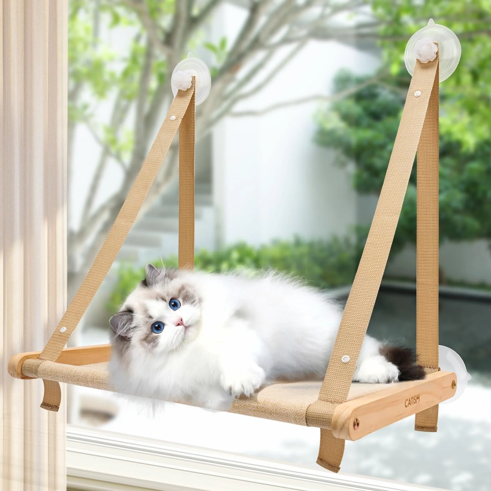 CATISM Pliable Hamac Chat Fenetre jusqu'à 20kg, Hamac pour Chat avec Ventouse Puissante, Tissu Lavable, Support pour Rebord de Fenêtre, Sac de Couchage pour Chats (50x38cm)