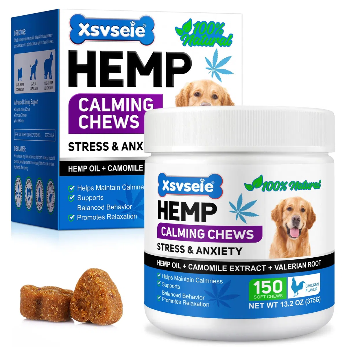 Friandises Apaisantes pour Chien 150 Pièces Goût Poulet, Complément Anti Stress Chien, Réduit l’Anxiété, Aide Contre Hyperactivité, Aboiements, Stress de Séparation et Voyage pour Tous Chiens
