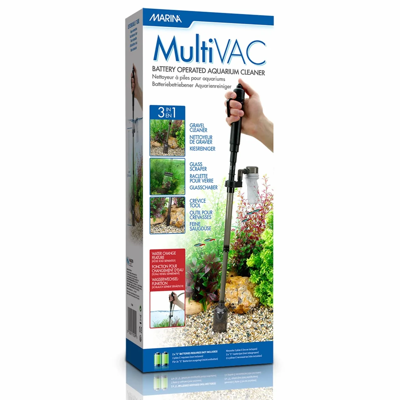 Marina Nettoyeur d'aquarium 3 en 1 Multi-Vac à piles, noir