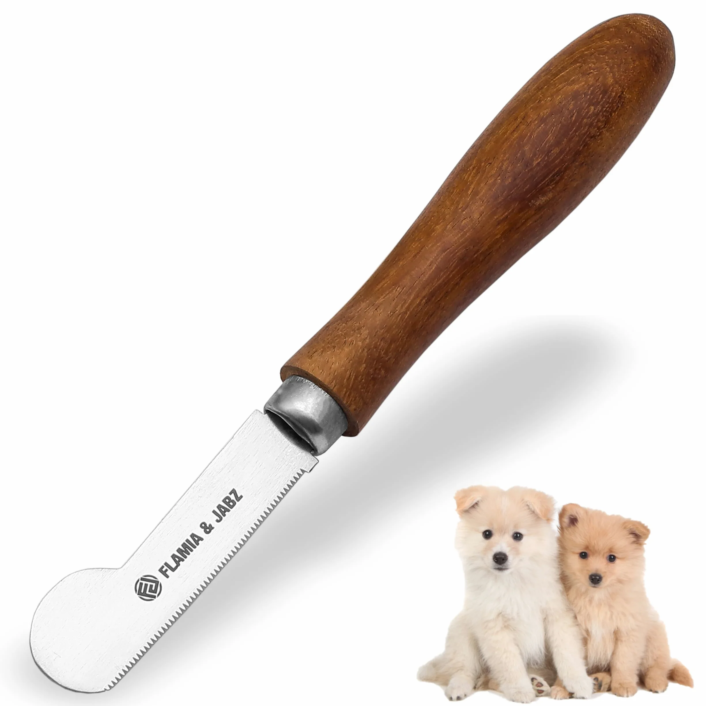 Couteau à dénuder professionnel pour chiens et animaux de compagnie, manche rond en bois avec lame en acier inoxydable (extra fin, droitier)