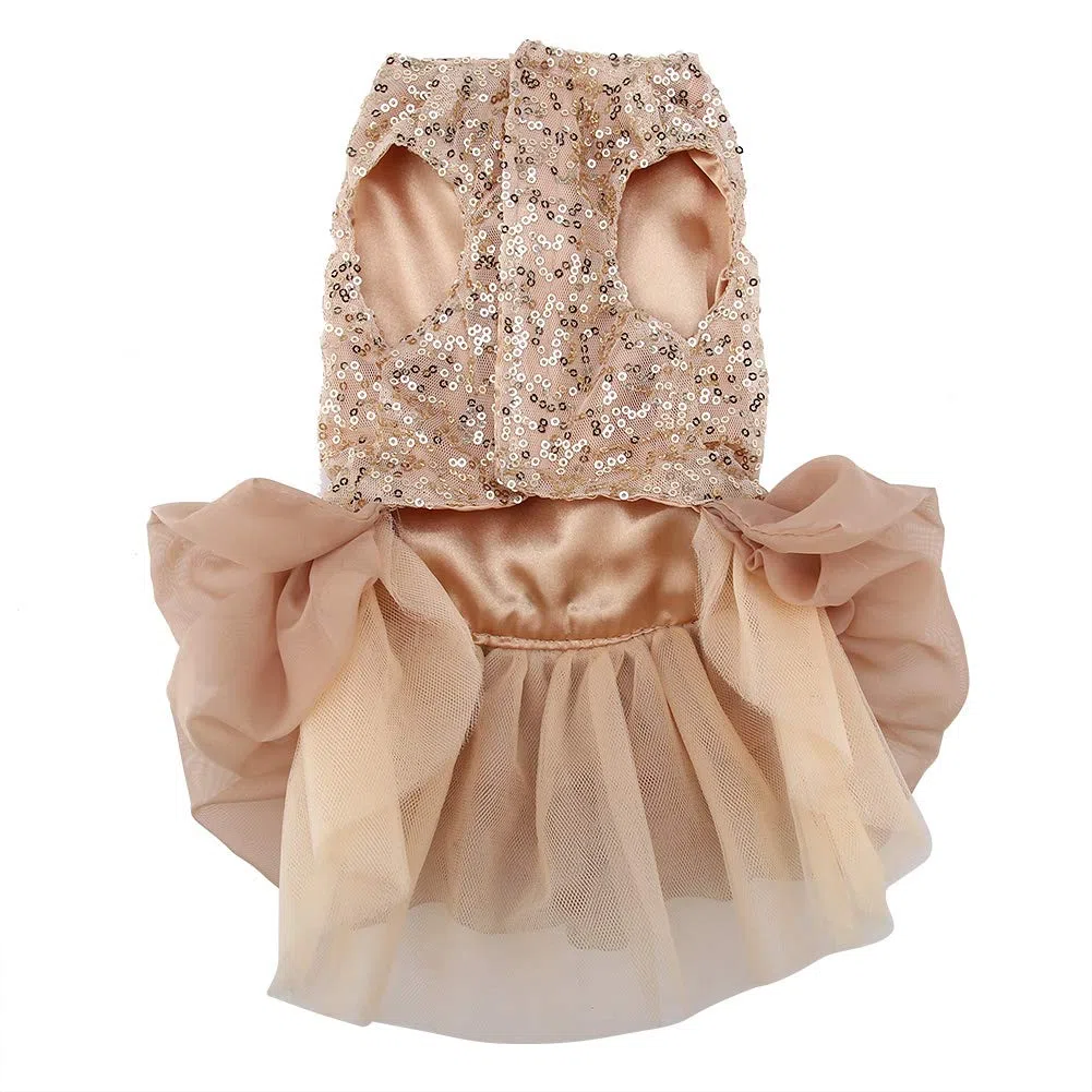 Petit Chien Robe de Mariée Chien Paillettes Robe Chiot Princesse Bulle Jupe Costume de Mariage Vêtements D'été pour Animaux de Compagnie (Or)