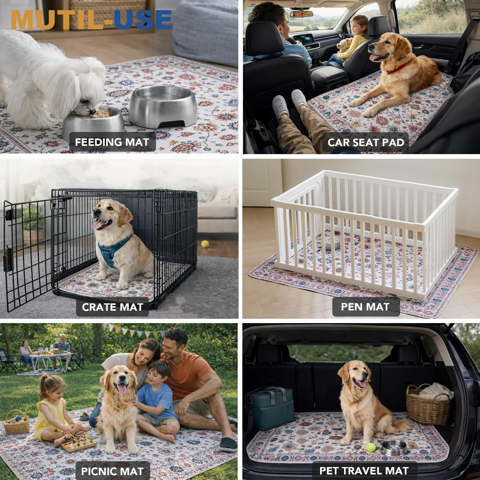 Tapis Éducateur pour Chien Lavable Réutilisable, Lot de 2 Tapis Propreté Ultra Absorbants pour Animaux, Lavable, Antidérapant, Convient aux Chiens, Chats, Lapins (Pattern 3, 61x91.5cm)