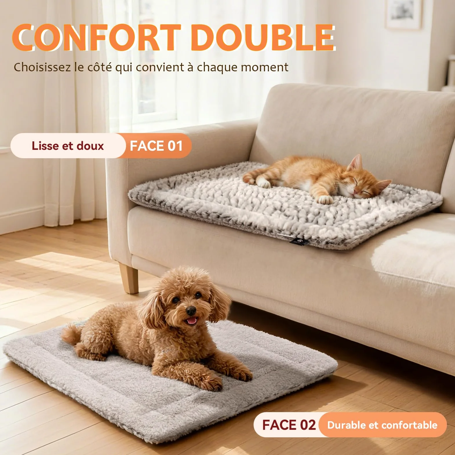 Mora Pets Tapis Chauffant pour Chat Coussin Auto Chauffant Chat Couverture Chauffant sans électricité Tapis Thermique Lavable 56 x 42 cm