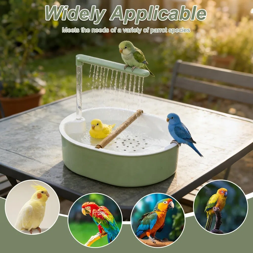 Baignoire Oiseaux, Douche pour Oiseaux avec Douche D'eau Circulante Douche Bain de Perroquet Automatique Fontaine de Bain Automatique Douche pour Perroquet pour Gris Africain, calopsitte, Conure