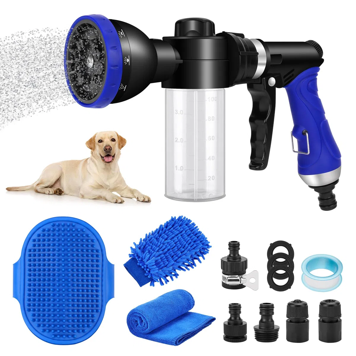Kit de pulvérisateur de bain pour animal de compagnie, 10 modes de pulvérisation, pulvérisateur de lavage de tuyau réglable avec pistolet à mousse de 4 à 8 barres, convient pour le lavage des animaux