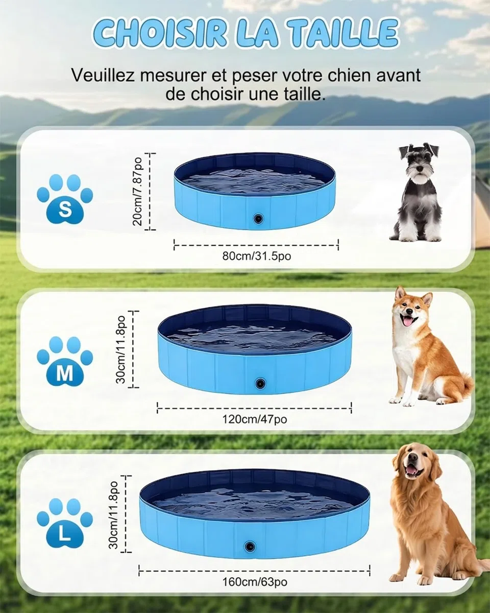 Piscine Chien Pliable et Robuste, Bassin pour Chiens en PVC Antidérapant, Piscine Portable pour Animaux et Enfants, Baignoire Extérieure pour Petit et Grand Chien, Bleu,80 x 20 cm